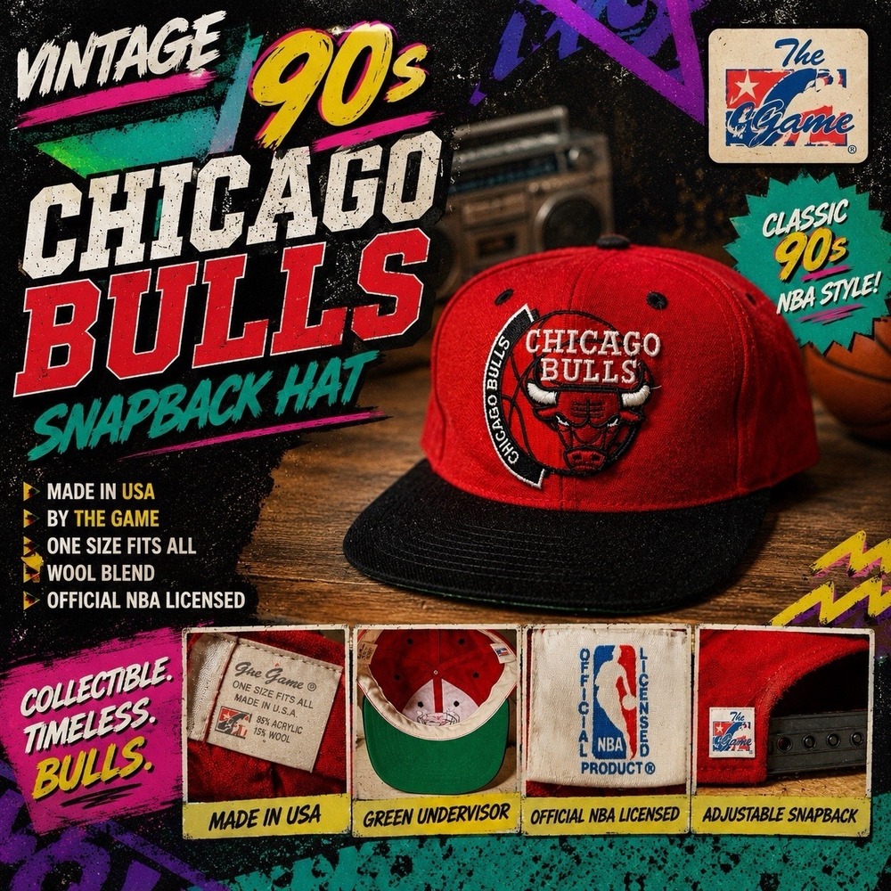 Vintage 90s Chicago Bulls NBA Red/Black The G Cap Embroidered Snapback Hat